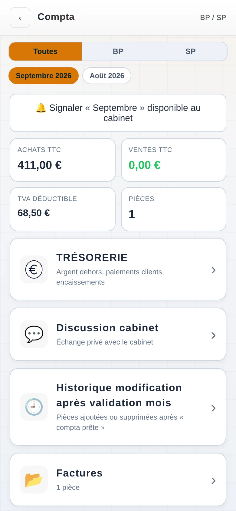 Écran compta avec sélecteur de société : toutes, ou chaque société séparément