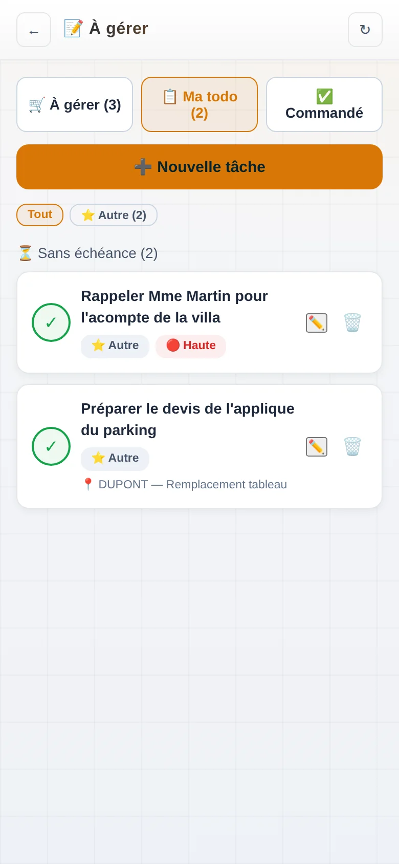 Liste de tâches de direction avec priorités et échéances