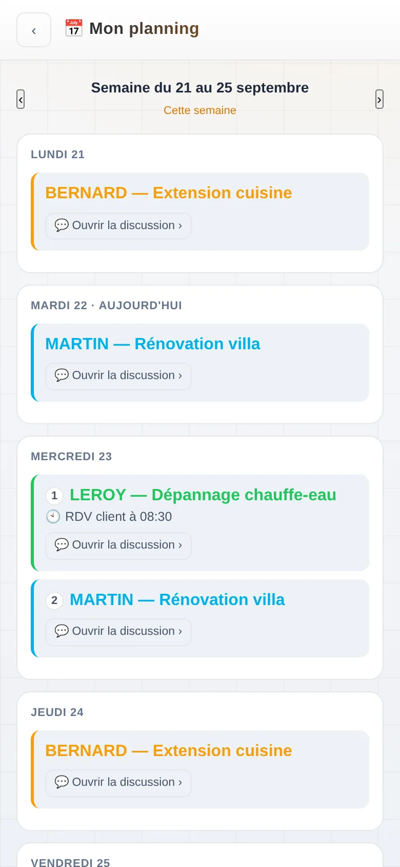 Planning personnel d'un salarié